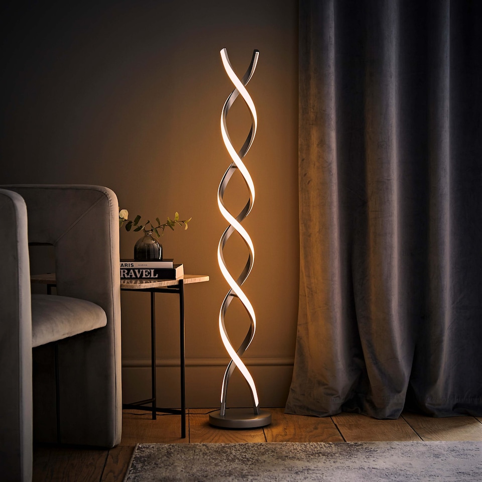 image 1 of ValueLights Infinity Double Twist Silver Integrated LED Floor Lamp | Silver