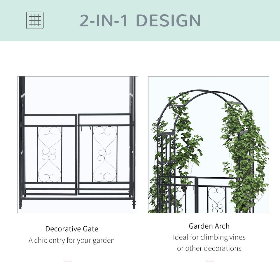 image 1 of Outsunny Metal Garden Arch with Double Gate, Garden Arbor Climbing Plants