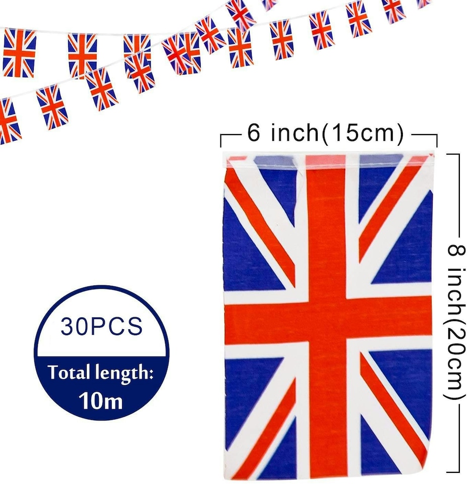 image 1 of 2 x 30ft Fabric Union Jack Bunting | Multi