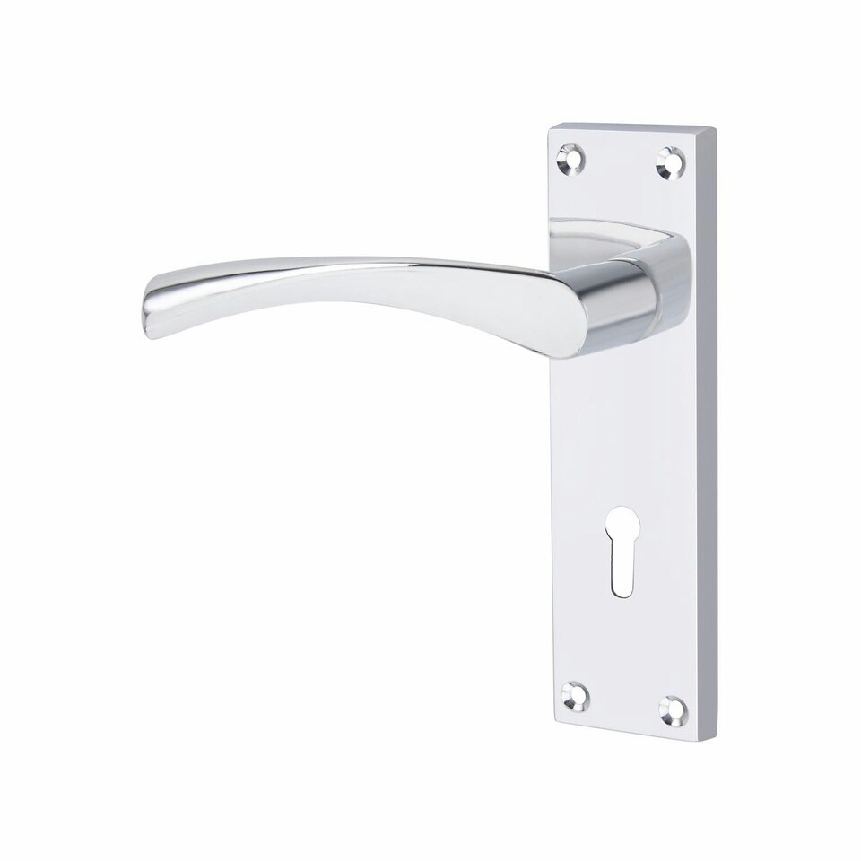 image 1 of Golden Grace Victorian Scroll Astrid Door Handles Lever Lock in Silver Polished Chrome with 64mm 3 Lever Lock Set - 150mm x 40mm Backplate Chrome
