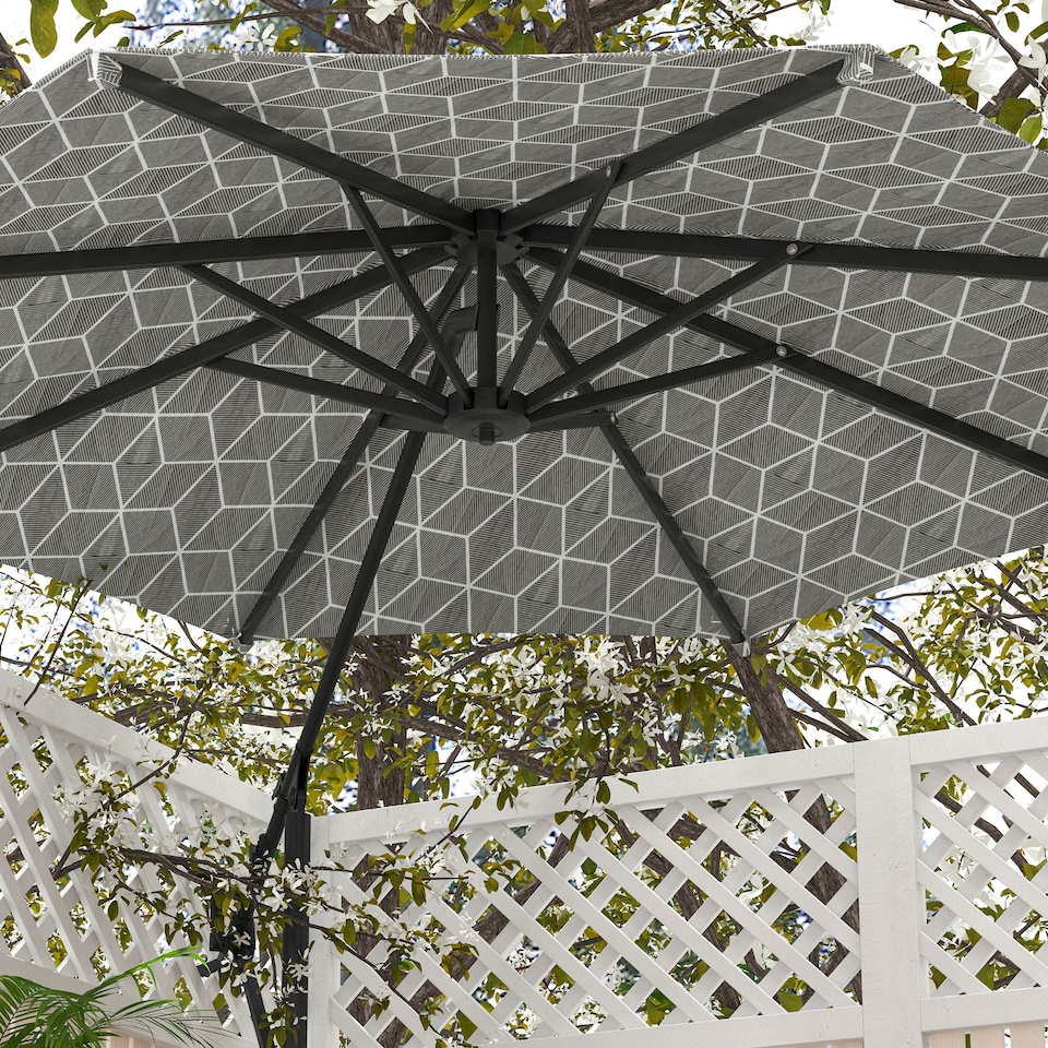 image 1 of Outsunny 3m Convertible Cantilever Parasol and Centrepost Garden Parasol with Cross Base, 360 Rotation Banana Parasol with Crank Handle and 8 Ribs, Hanging Patio Umbrella, Black and White