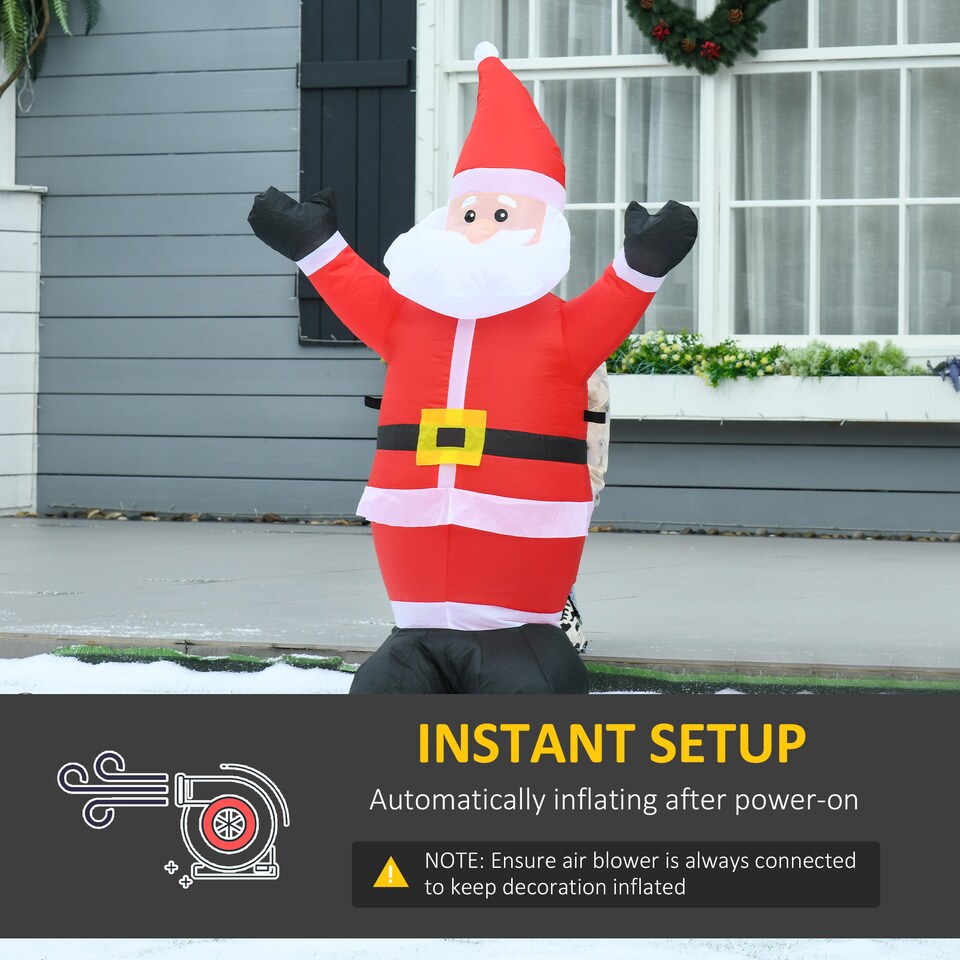 image 1 of HOMCOM 4ft Inflatable Christmas Santa Claus Xmas Decoration 1 LED Holiday Air Blown Yard Outdoor Decor