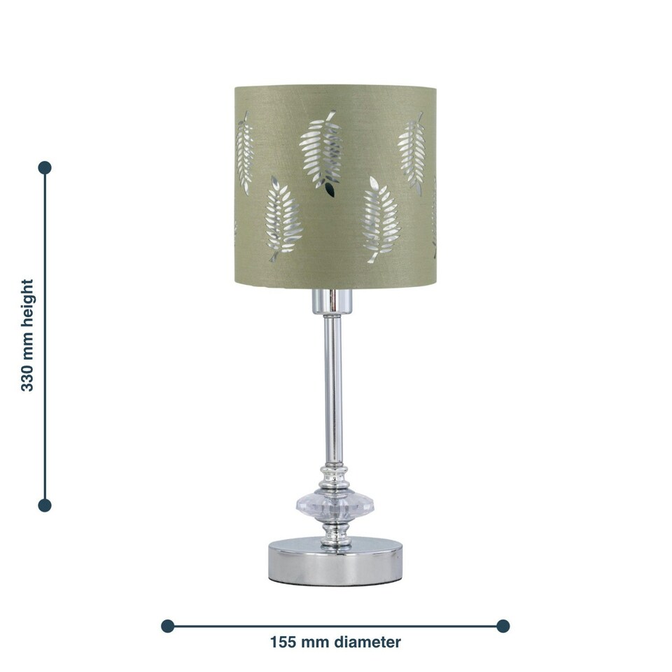 image 1 of Chrome Jewelled Table Lamp with Sage Green Fern Shade Chrome | Green
