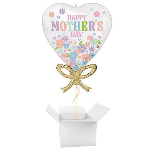 Satin Happy Mother's Day Daisy Chain Bow Helium Foil Giant Balloon - Inflated Balloon in a Box White