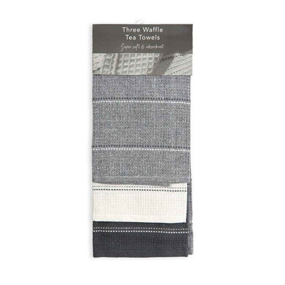 image 1 of Le Chateau Waffle Pack Of 3 Tea Towels Grey