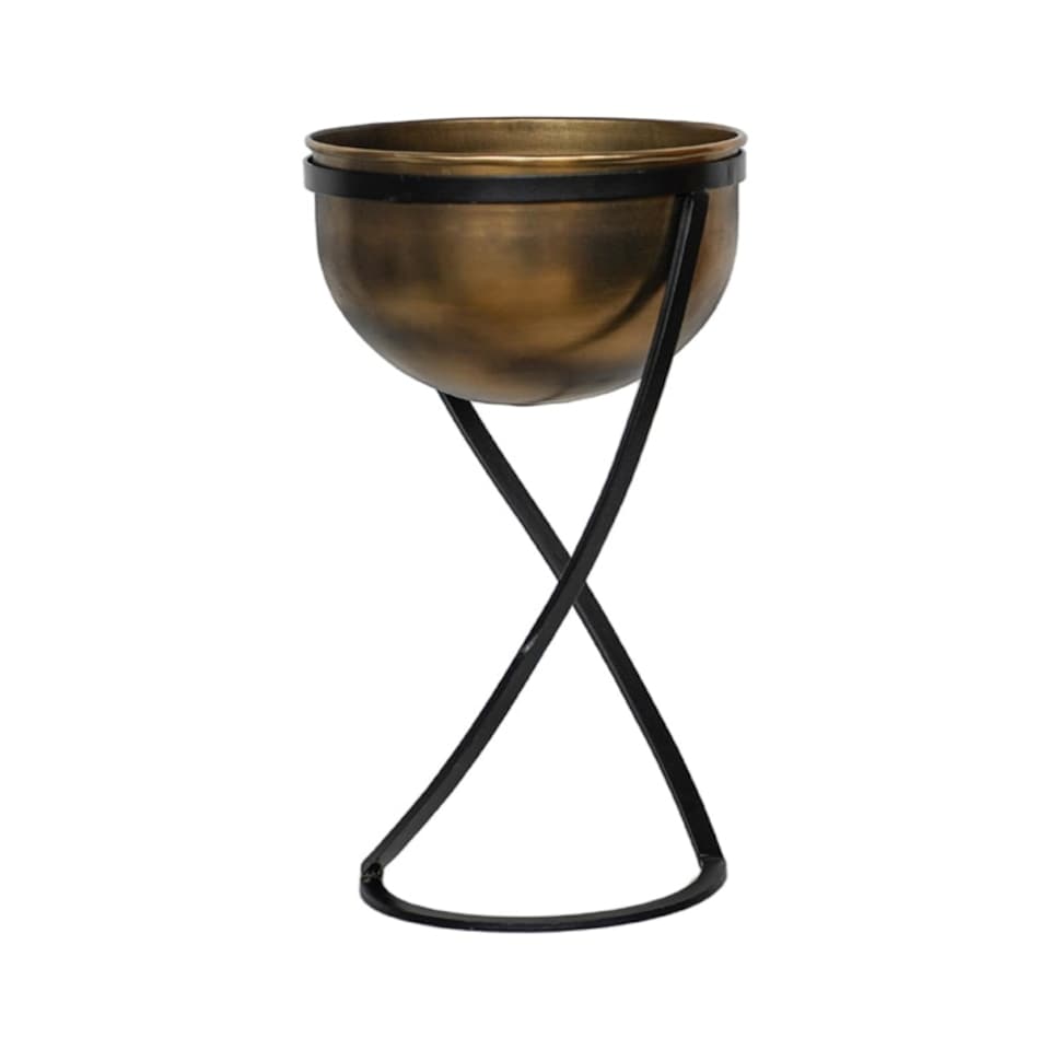 image 1 of Indoor Kensington Round Planter on Stand - Metal - L14 x W14 x H42 cm - Brass Copper