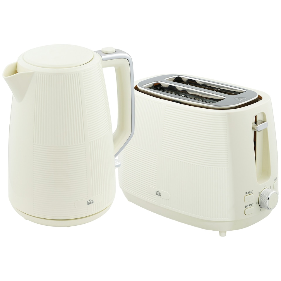 image 1 of HOMCOM 1.7L Fast Boil Electric Kettle and 2 Slice Water Toaster Set, Cream