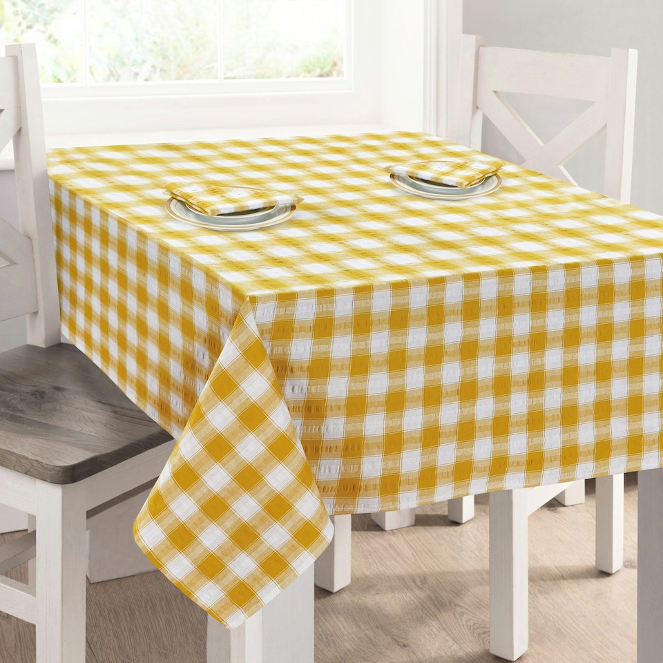 Velosso Seersucker Gingham Check Tablecloth - 50" x 90" Cream | Natural