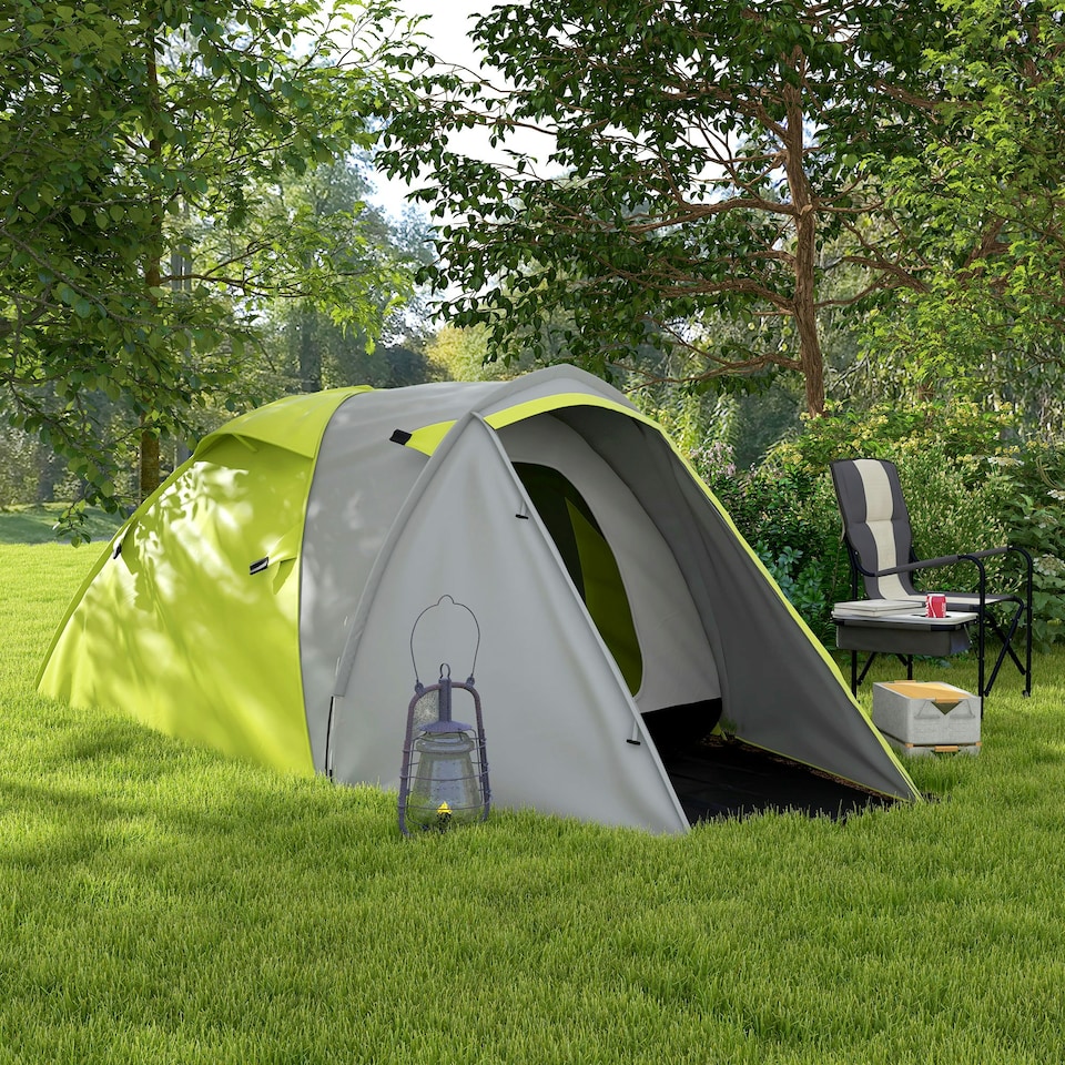 image 1 of Outsunny 2 Man Camping Tent with Living Area, 2000mm Waterproof, Yellow