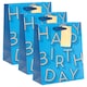image 1 of Multipack of 3 Medium Gift Bags | Party Bags for Presents | Birthdays | For Him/Friend | Blue & Gold Design