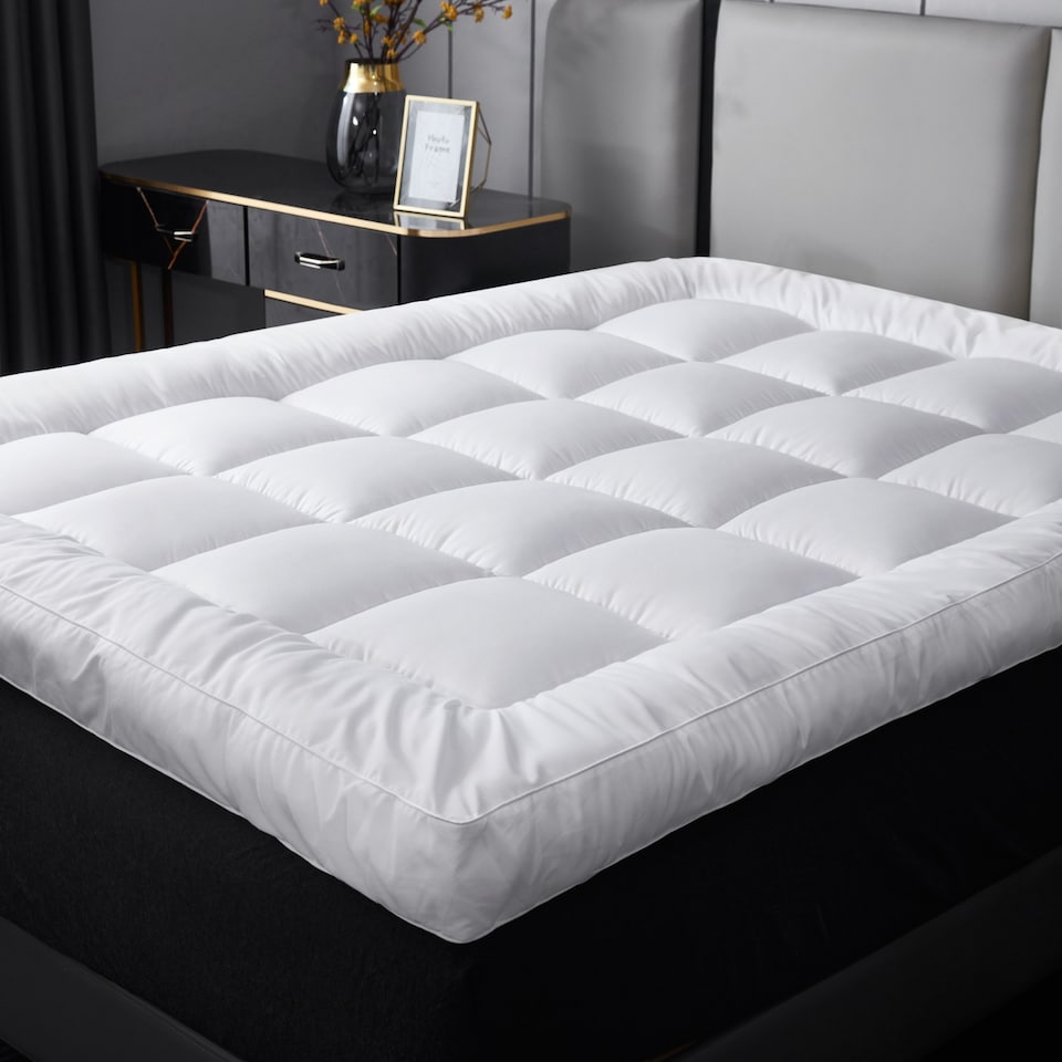 image 1 of Ezysleep 4 Inch Thick Super Soft Microfibre Mattress Topper Deep Fill Comfort | White