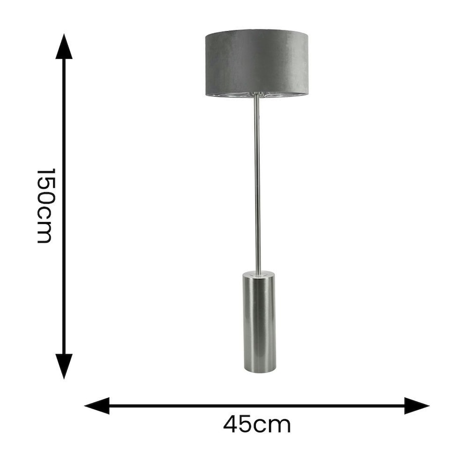 image 1 of ValueLights Lexy Chrome Dimmable Floor Lamp with Grey Velvet with Chrome Inner Lamp Shade and LED Bulb