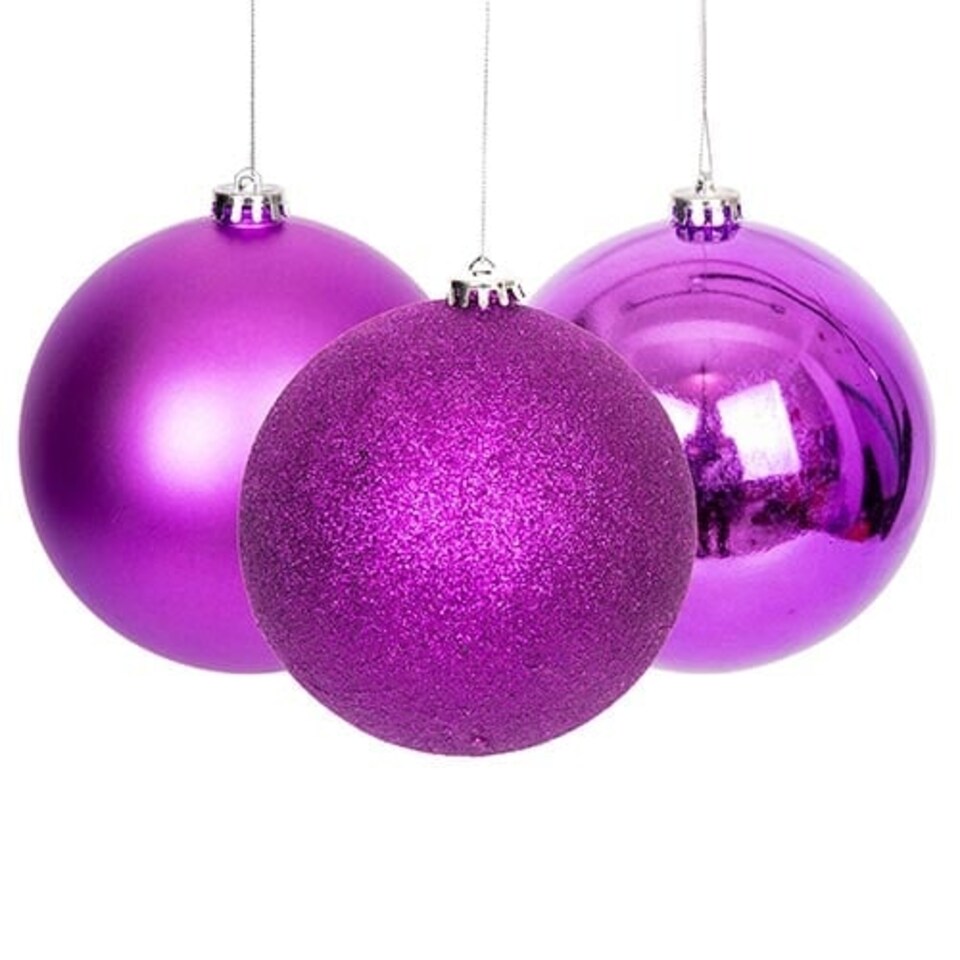 image 1 of Purple Shatterproof Christmas Baubles 10cm - Pack of 3
