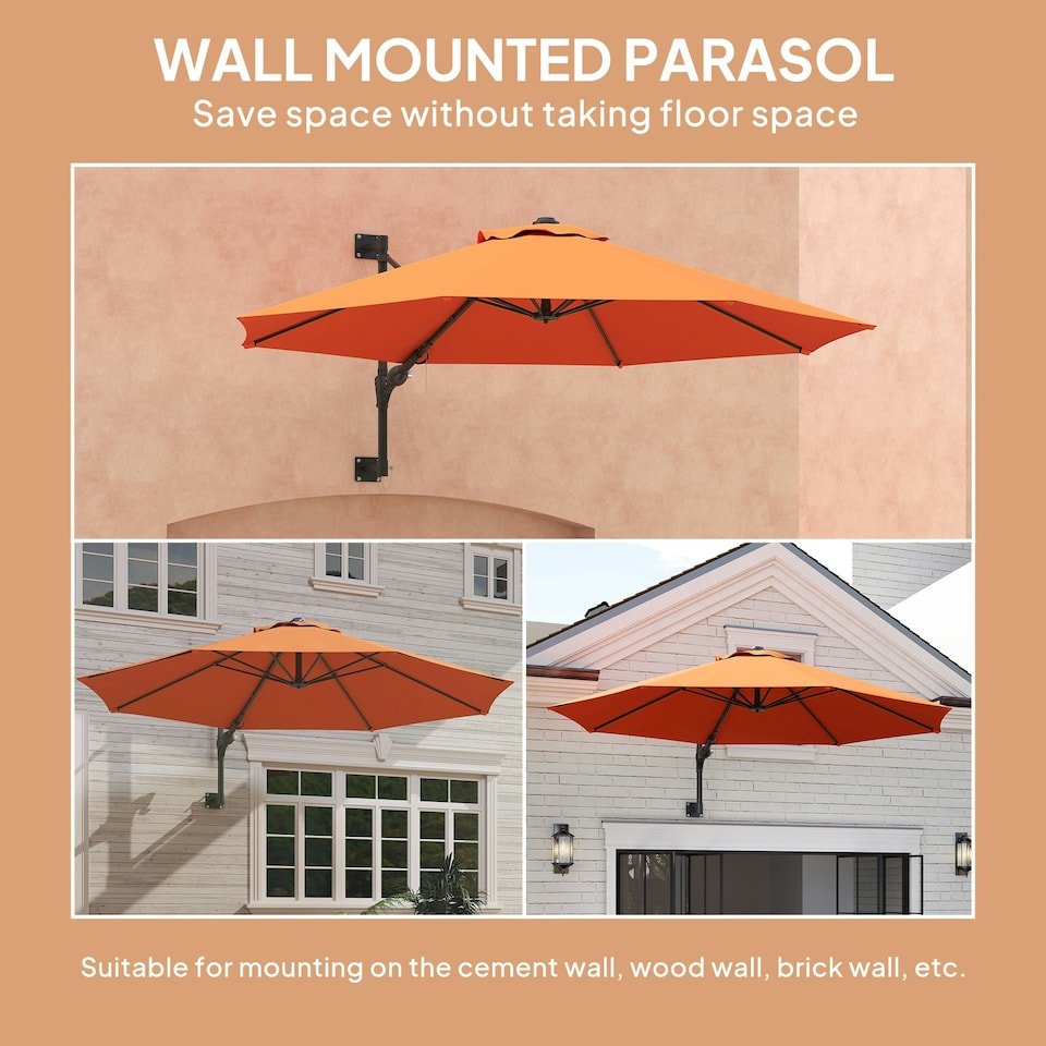 image 1 of Outsunny Sun Parasol with Vent, Wall Umbrella for Patio, Garden, Pool Orange | Orange
