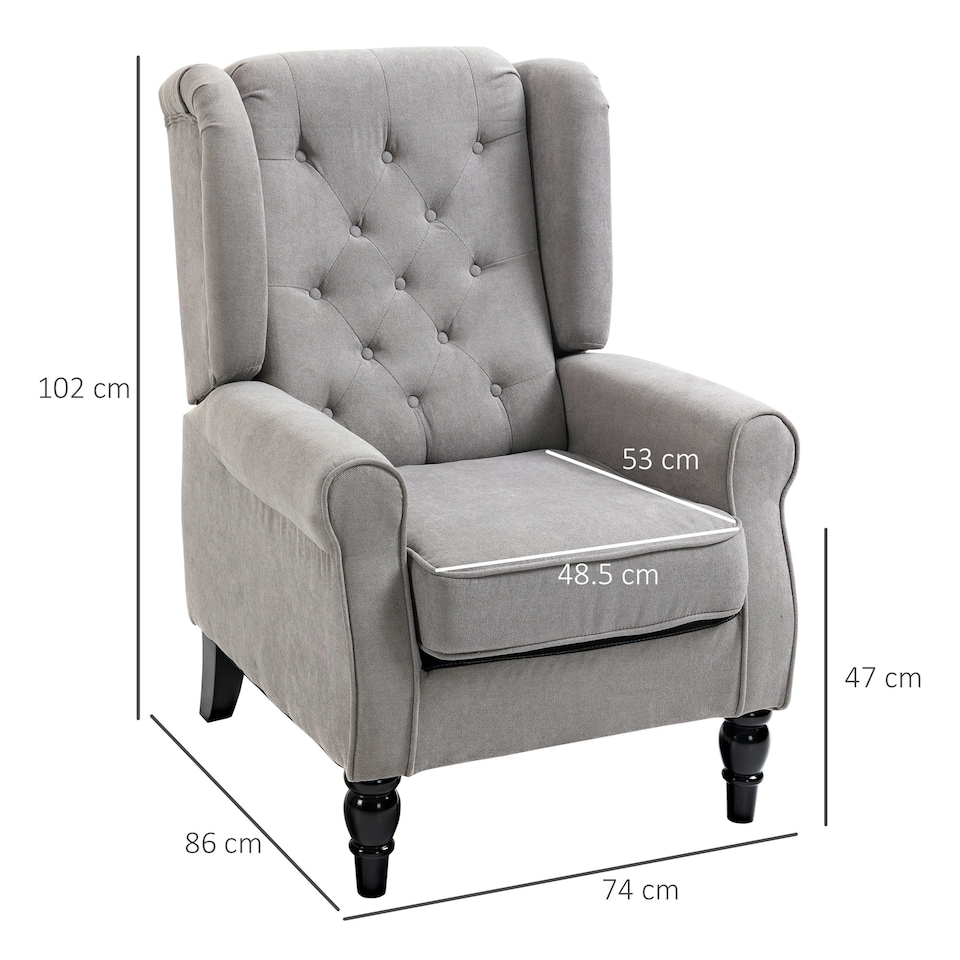 image 1 of HOMCOM Accent Armchair Home Furniture Retro Tufted Club Wood Fabric, Grey