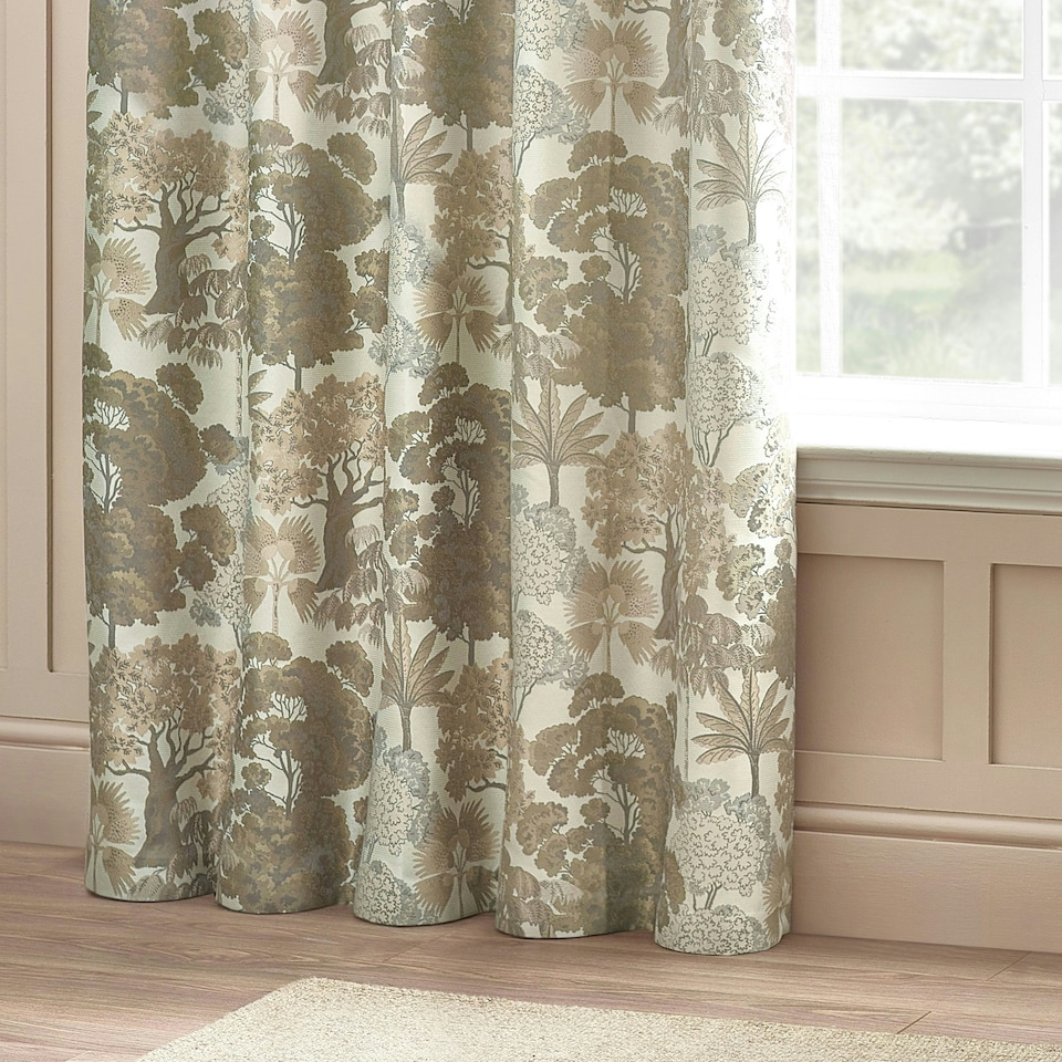 image 1 of Wylder Woodlands Floral Jacquard Natural Eyelet Curtains (W)168cm x (D)137cm | Multi