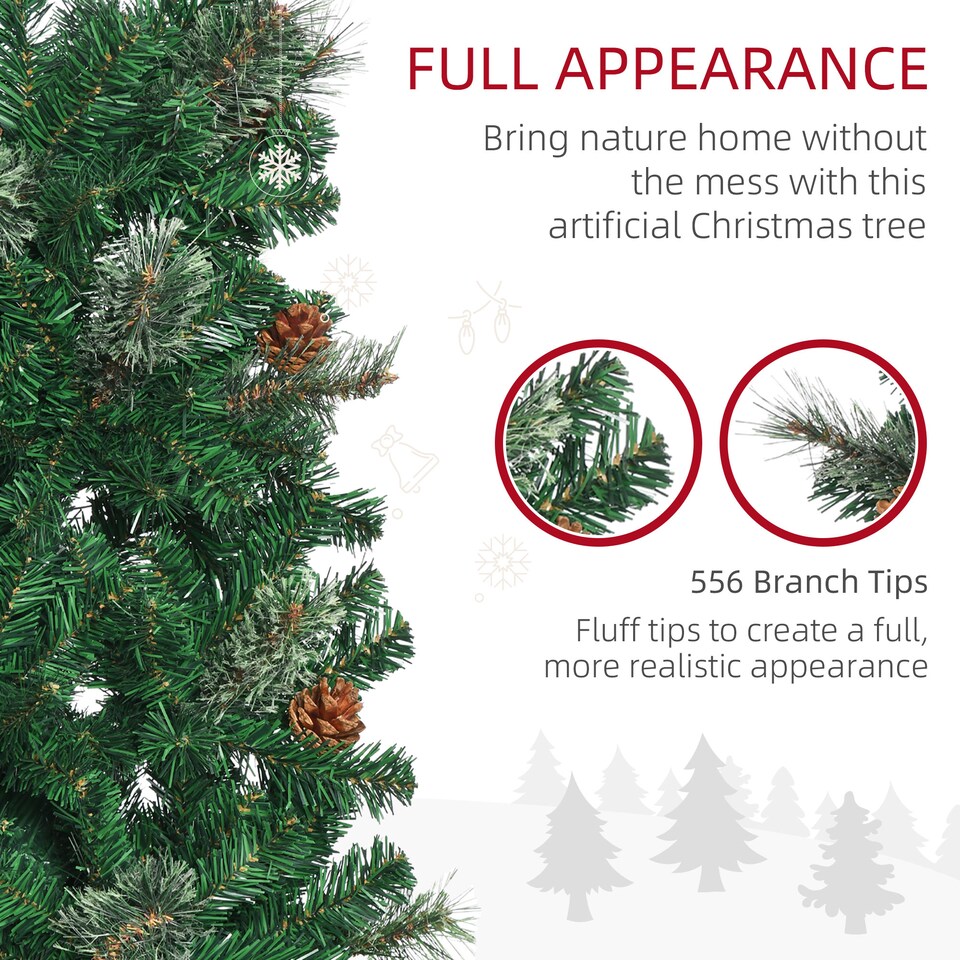 image 1 of HOMCOM 6.5FT Artificial Slim Christmas Tree Holiday Home Decor with Pine Cones