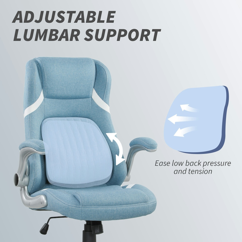 image 1 of Vinsetto Fabric Office Desk Chair w/ Adjustable Height Tilt Function Blue Blue | White accents