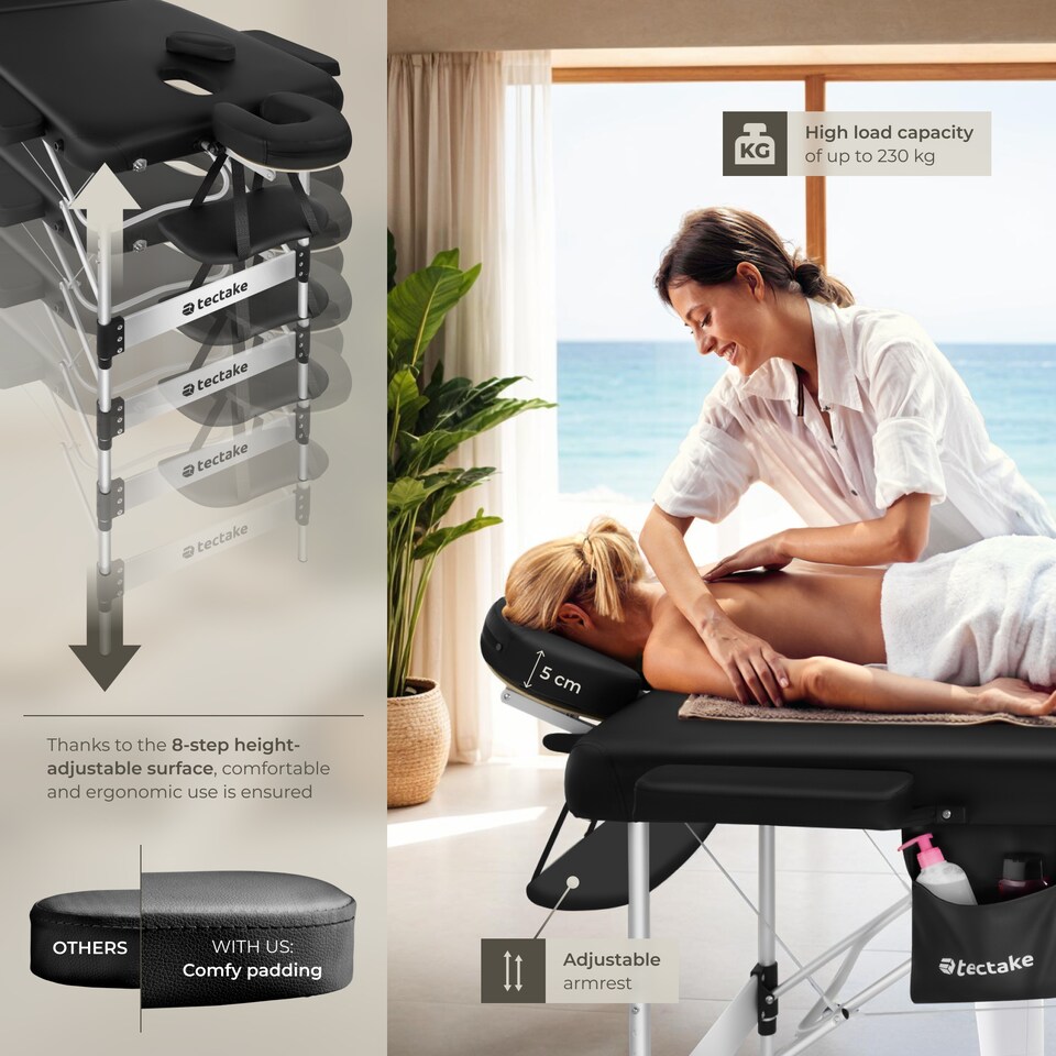 image 1 of Massage Table Ko Tao - 3 zones, 78cm wide, aluminium frame, folding, carry bag | Black | black | 1
