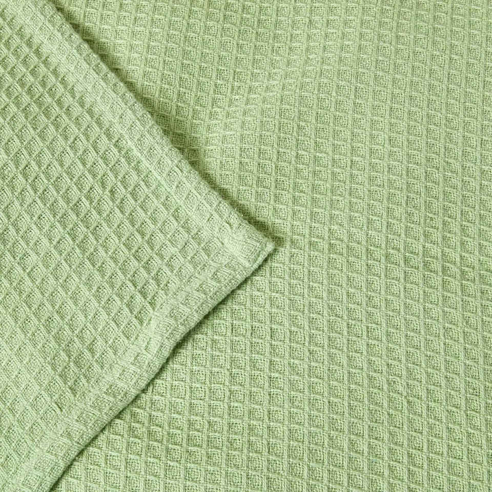 image 1 of Homescapes Organic Cotton Waffle Blanket/ Throw Sage Green - 178 x 228 cm Green