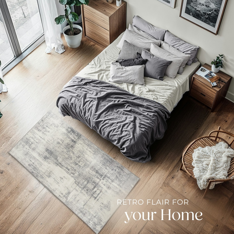 image 1 of Washable Rug Nadira - different sizes, abstract pattern, synthetic wool and felt, non-slip Cream | Beige/Grey | 150 x 80 cm