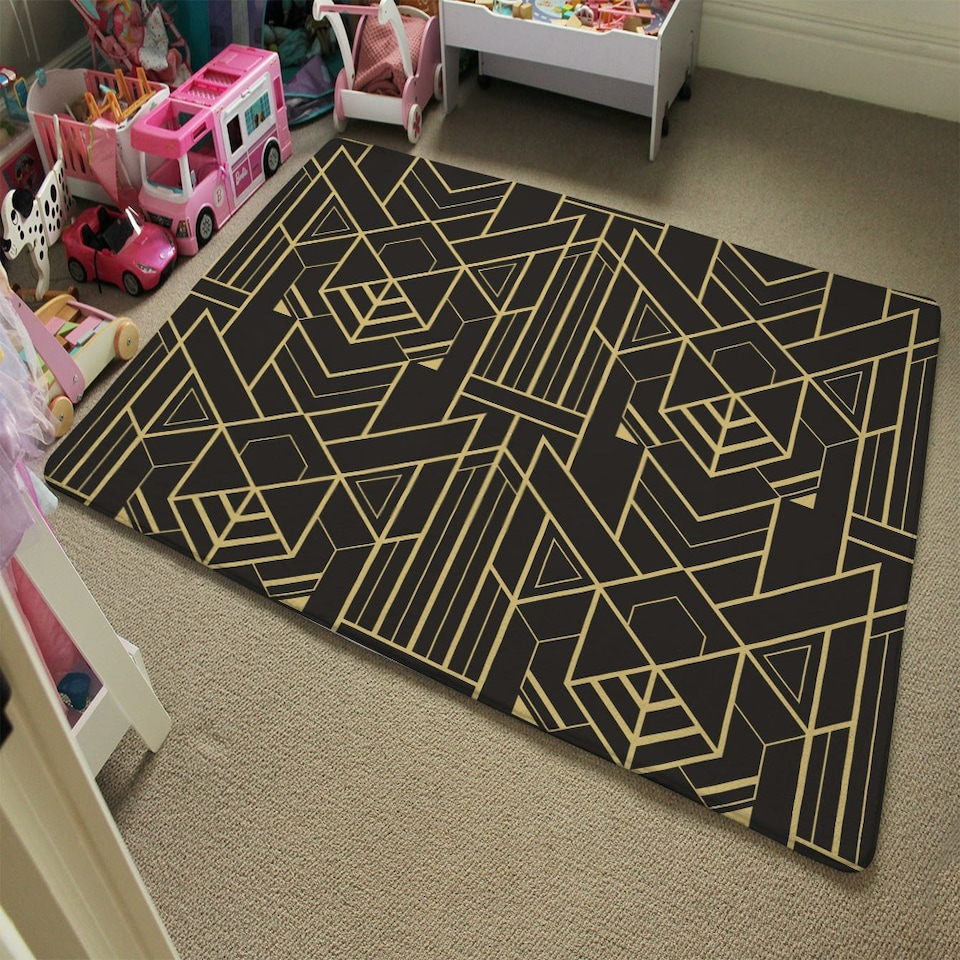 image 1 of golden lined shape (Rug) Black | XL: 160x230cm