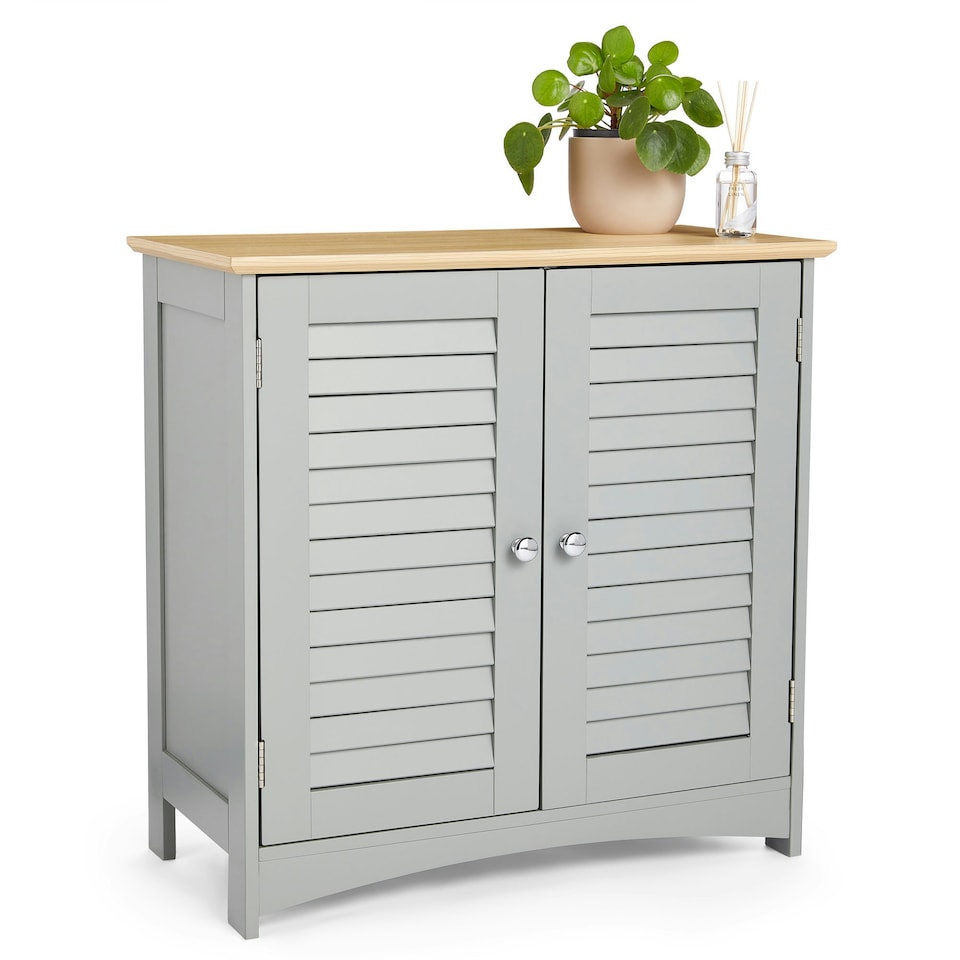 image 1 of VonHaus Shrewsbury Grey Bathroom Storage Cabinet with Wood Effect Top