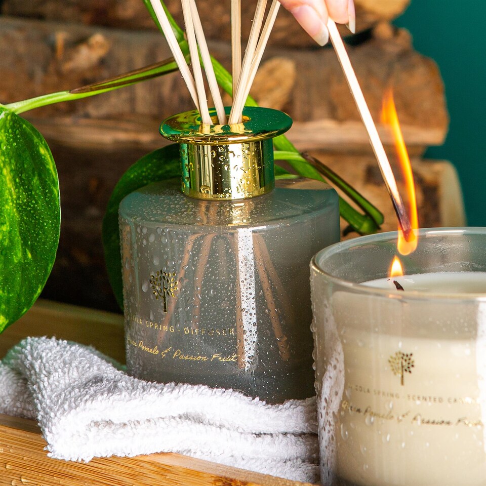 image 1 of Nicola Spring Scented Candle & Reed Diffuser Set - 350g - Green Pomelo & Passion Fruit | Grey | Grey