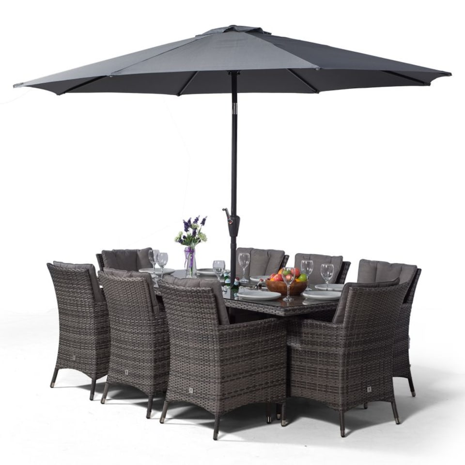 image 1 of Savannah Rectangle 8 Seat Rattan Dining Set Ice Bucket Drinks Cooler | Grey | Grey