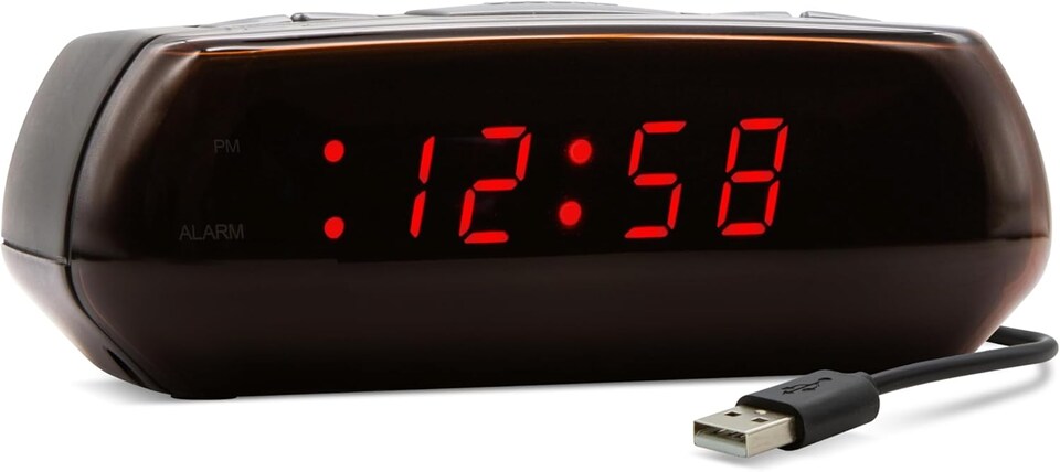 image 1 of Acctim Miramar Digital Alarm Clock USB Mains Powered with Battery Backup Red LED Bedside Alarm Clock