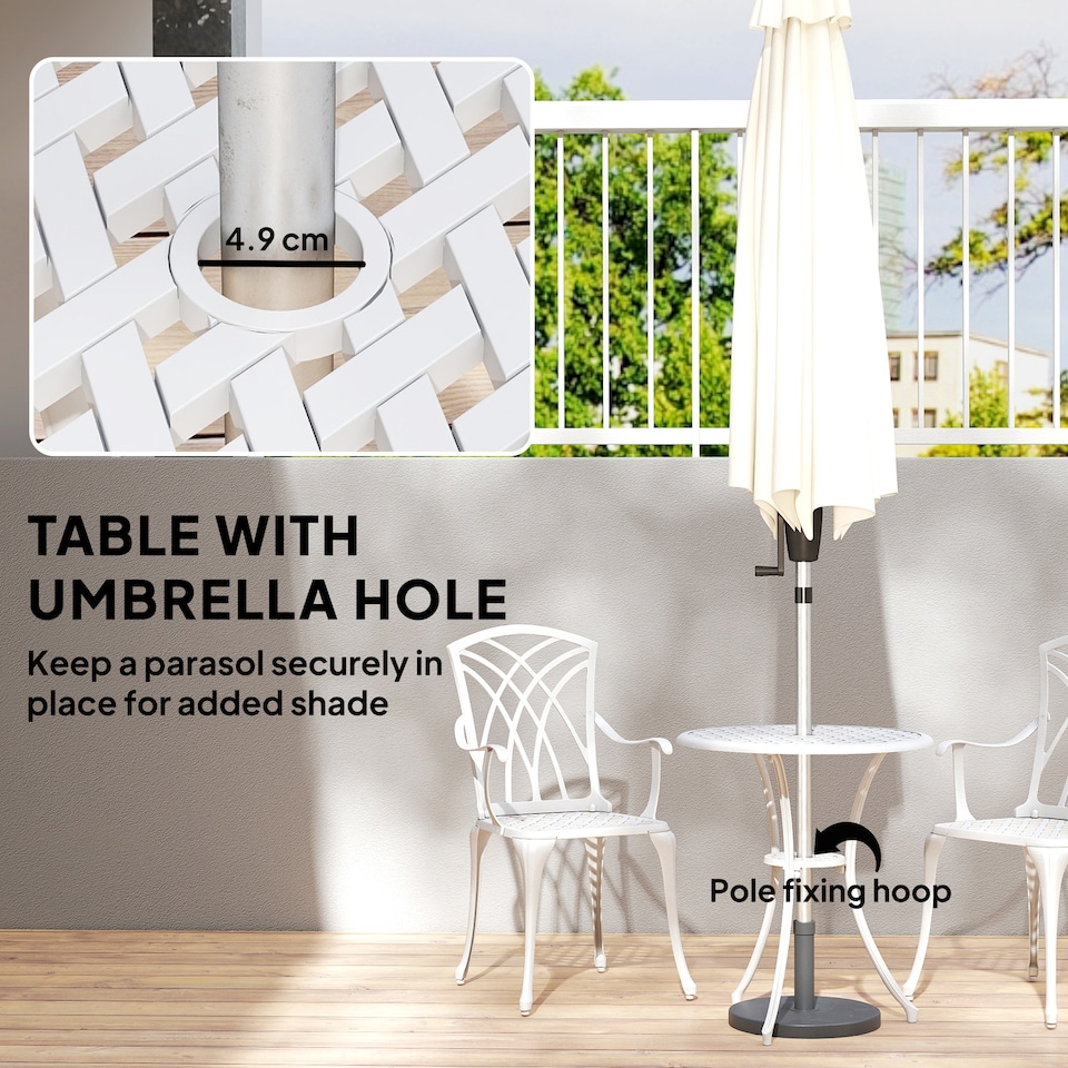 image 1 of Outsunny 3 PCs Garden Bistro Set Outdoor Garden Furniture Set w/ Umbrella Hole | White | White | Compact