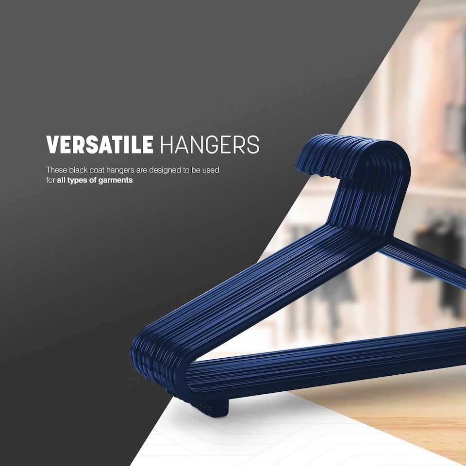 image 1 of Keplin Adult Plastic Coat Hangers Strong Slim Space Saving with Trouser Bar and Hooks