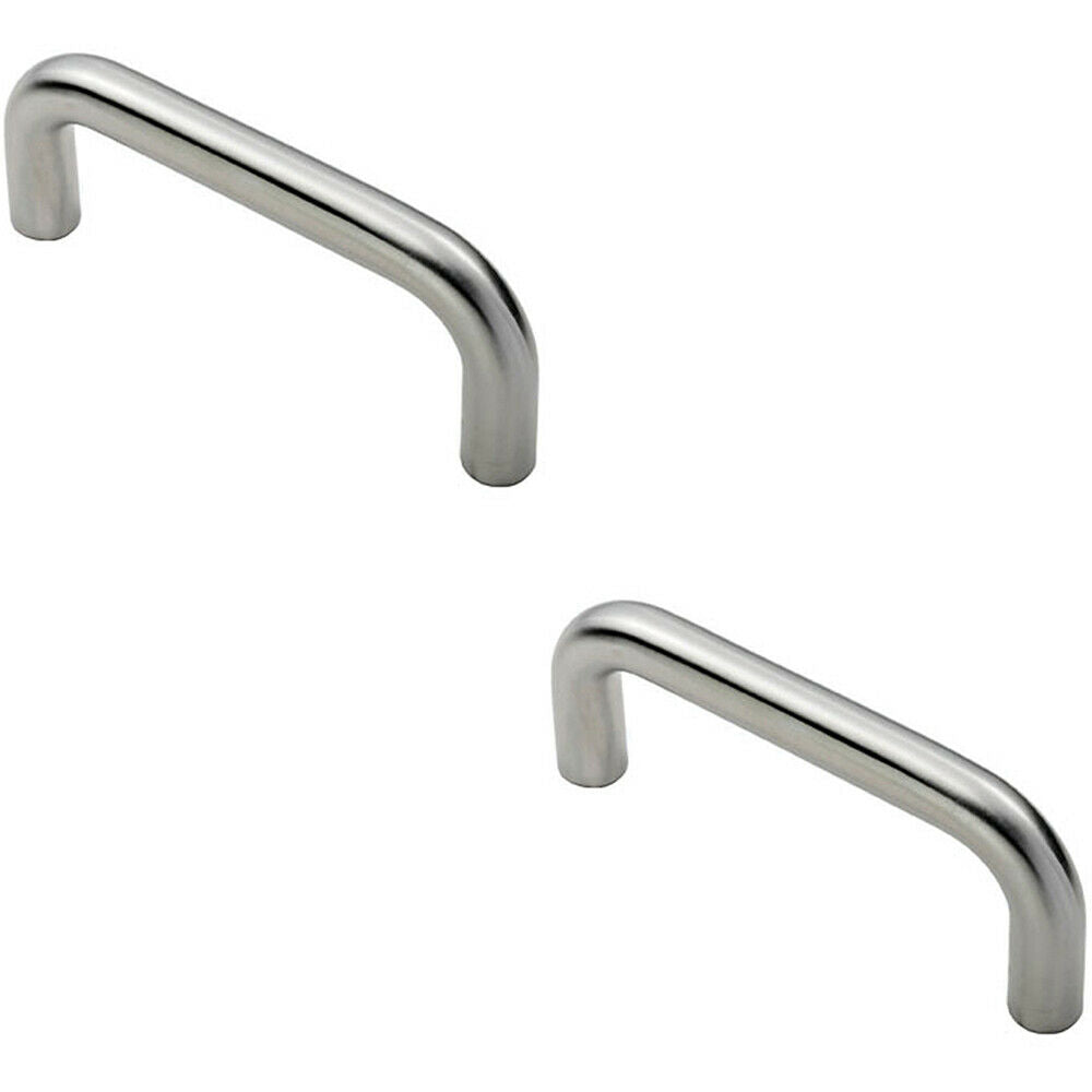 Loops 2x Round D Bar Pull Handle 169 x 19mm 150mm Fixing Centres Satin Steel in Metallics