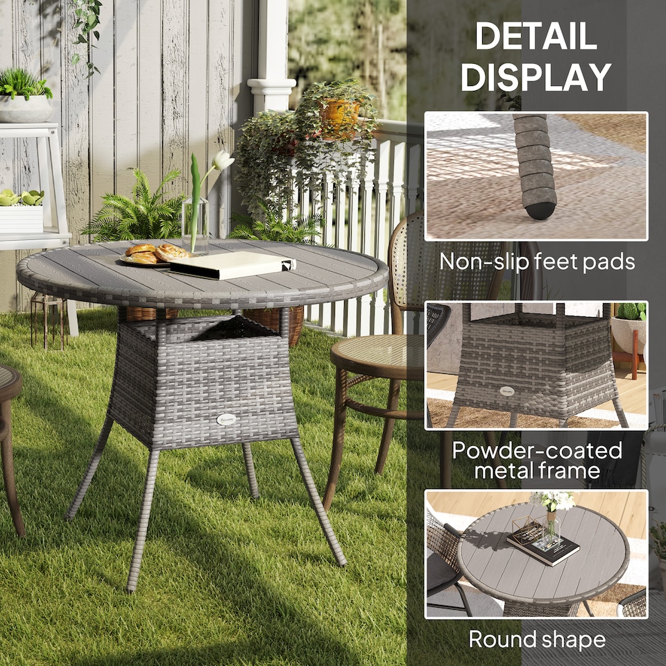 image 1 of Outsunny Outdoor PE Rattan Dining Table w/ Wood-plastic Composite Top, Grey