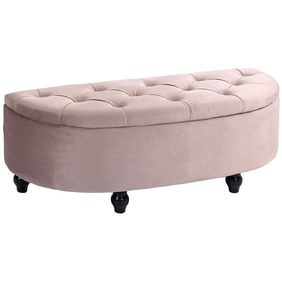 image 1 of HOMCOM Semi-Circle Ottoman Storage Bench, Bed End Bench, Tufted Upholstered Window Seat Footrest Stool with Rubberwood Legs for Bedroom & Entryway, 120 x 46 x 42 cm, Pink