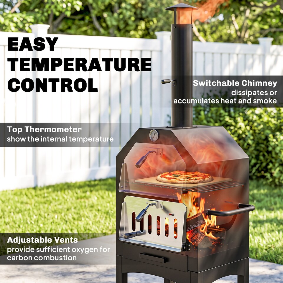 image 1 of Outsunny Charcoal Tall Ovan Pizza Maker BBQ Grill Outdoor Picnic w/ Thermometer