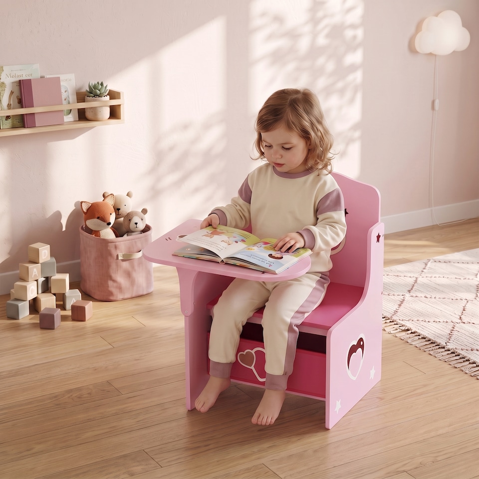 image 1 of AIYAPLAY Kids Table and Chair Set, Toddler Desk Chair with Storage Bins
