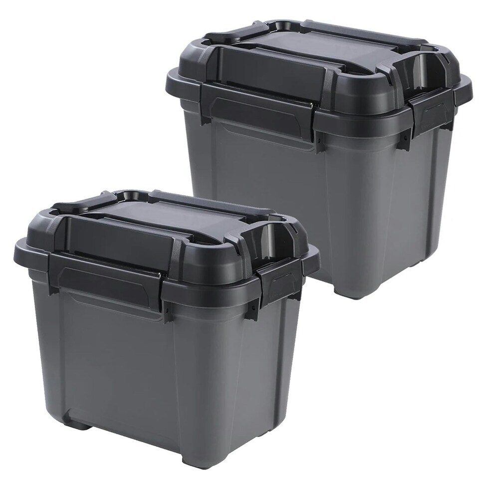 image 1 of 2 x 31 Litres Indoor Outdoor Heavy Duty Black Storage Bunker Trunks Ideal For DIY Use Tradesman & Handyman Black