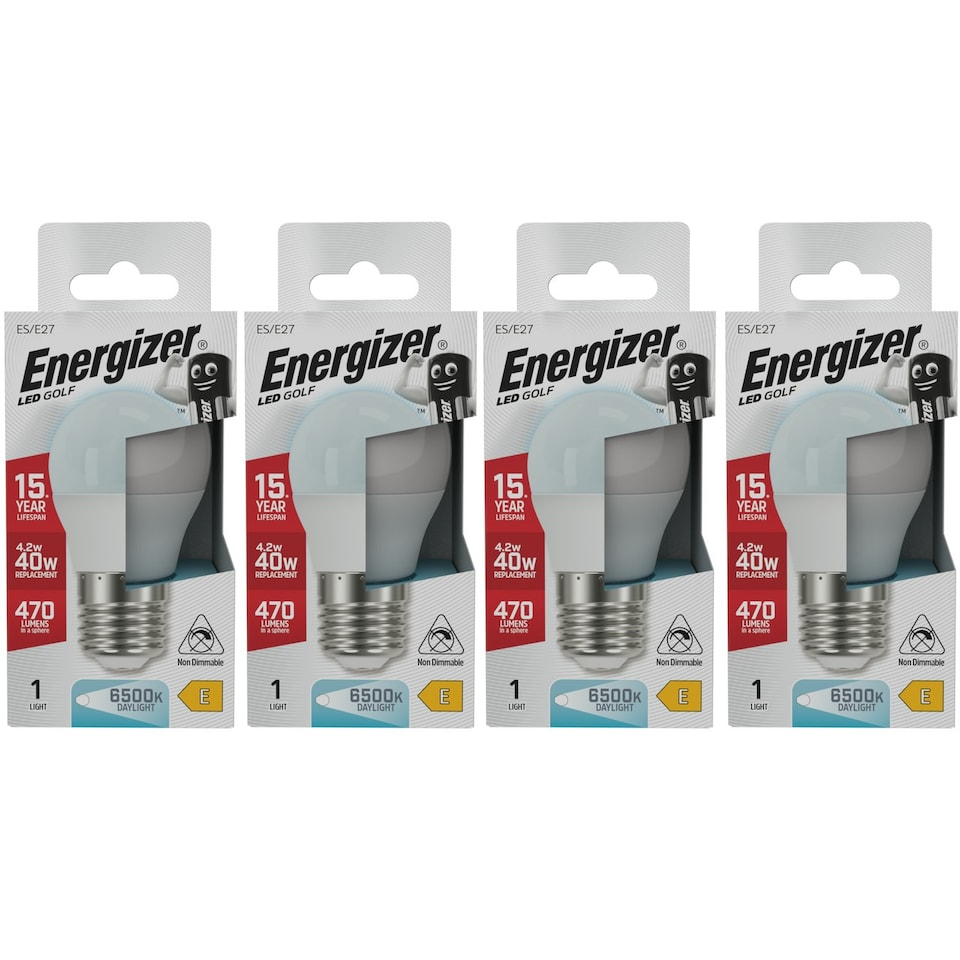 image 1 of Energizer LED Golf Ball E27 470lm 4.2W 6500K (Daylight) Light Bulb - Pack of 4