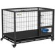 image 1 of PawHut 43" Heavy Duty Dog Crate on Wheels w/ Bowl Holder, Removable Tray