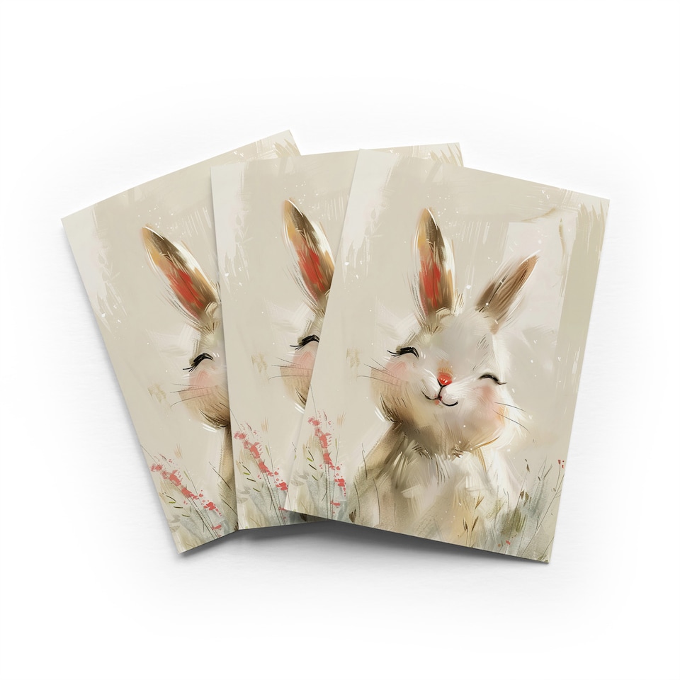 image 1 of Cute Smiling Bunny Greeting Card Baby Animal Any Occasion Set of 3 Blank Inside
