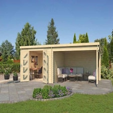 New Orleans-Log Cabin, Wooden Garden Room, Timber Summerhouse, Home Office - L730 x W359.1 x H222.3 cm Brown