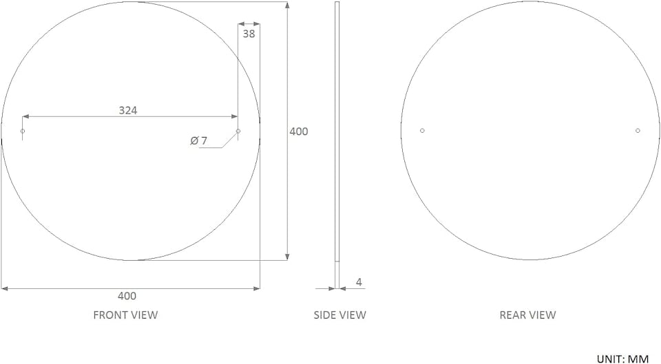 image 1 of 40cm Circular Frameless Bathroom Mirror with Pre-drilled Holes and Wall Hanging Fittings