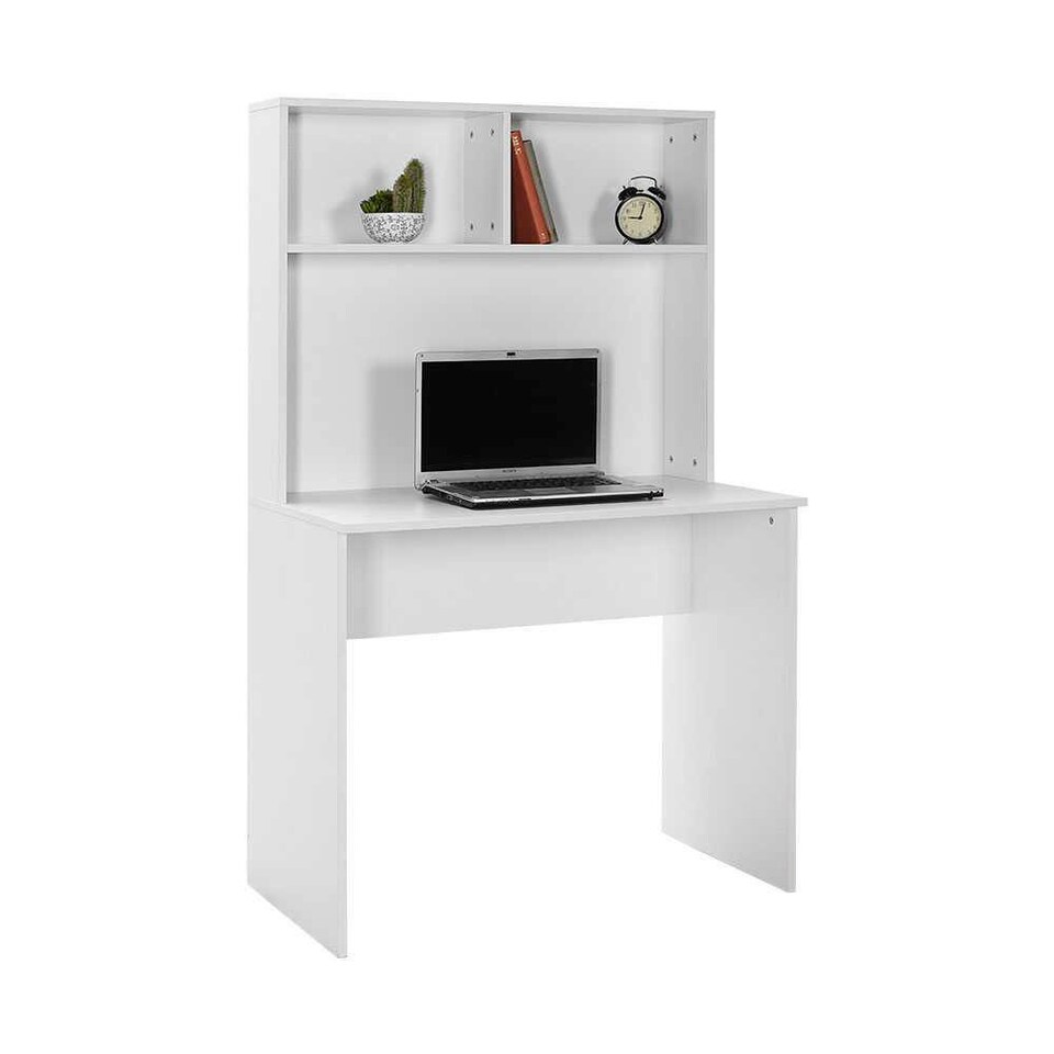 image 1 of Adore Matt White Study Desk with Storage Hutch White