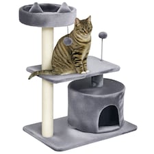 PawHut 81cm Cat Tree Climbing Tower for Indoor with Scratching Post Grey