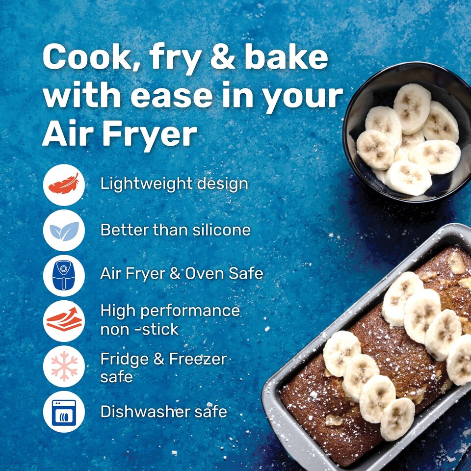 image 1 of BetterWare Air Fryer Accessories Set of 2 x 22.5cm Rectangular Tins Silver/Pewter