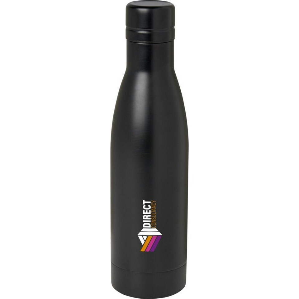 Vasa Plain Stainless Steel 500ml Water Bottle - Solid Black - One Size