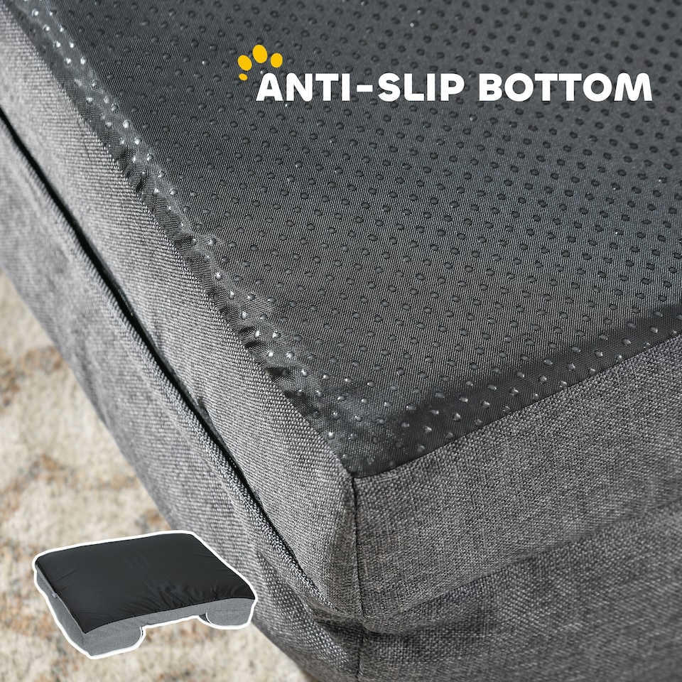 image 1 of PawHut Dog Sofa Bed, Washable Soft Plush Pet Bed with Removable Flannel Cover and Non-Slip Bottom, Anti-Anxiety for Cats and Small Dogs, 70 x 60 x 16.5 cm, Grey | Grey | S