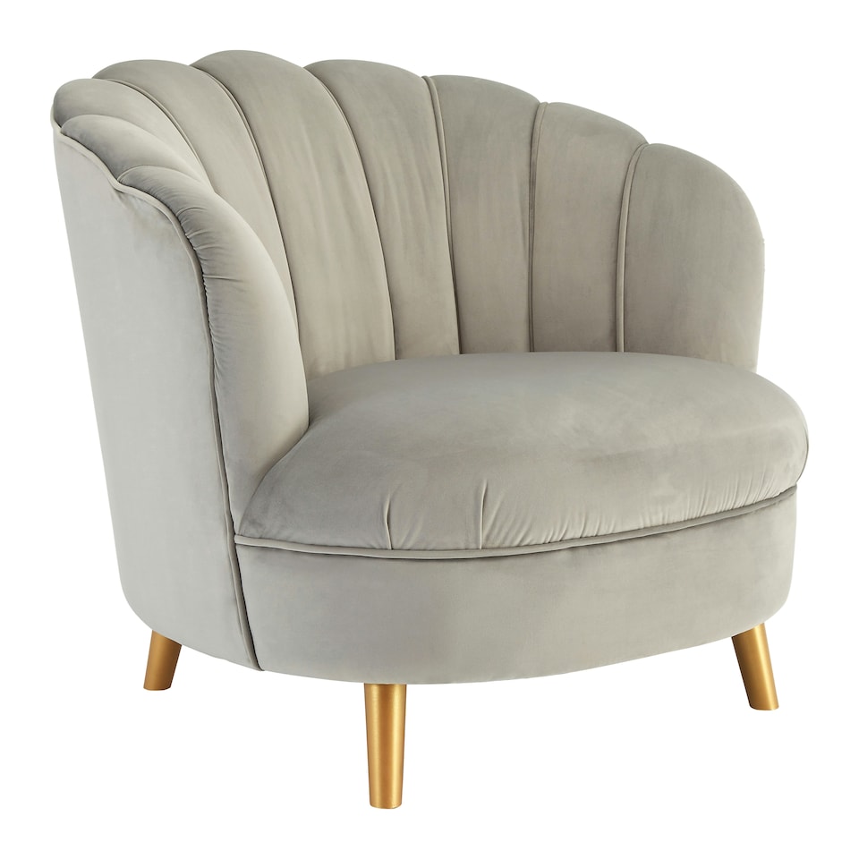 image 1 of Interiors by Premier Grey Velvet Scalloped Armchair, Supportive Armrest Lounge Chair, Easy to Clean Velvet Accent Chair
