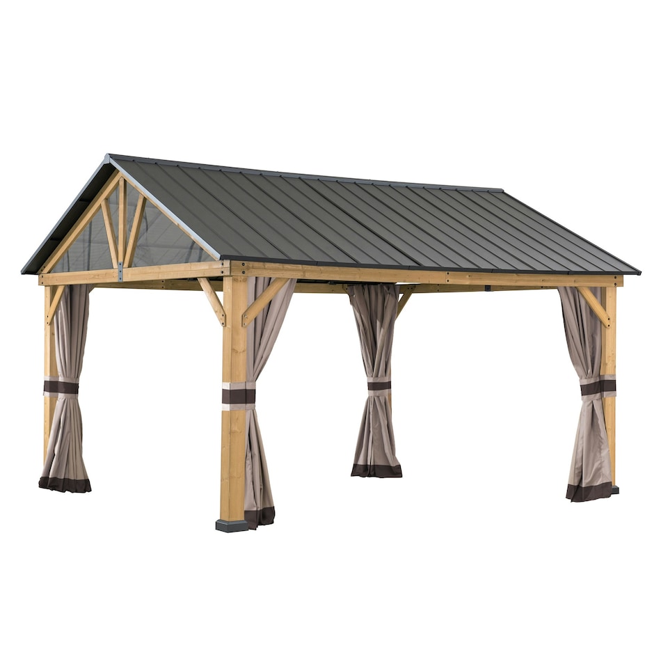 image 1 of Sunjoy Accessory Curtain for Cedar Wooden Gazebo - 3.5m X 4m, Khaki(Not Inculde Gazebo)